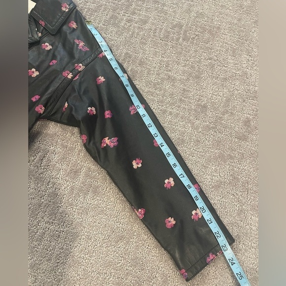 Rebecca Taylor Floriana Black Leather Jacket, Cropped, Pink Flower Print, Sz 2 - Picture 12 of 16